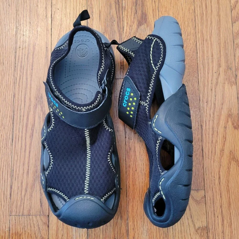Crocs Swiftwater Mesh Water Sandals Men 8 Black Deck Shoes Beach Summer Women 10